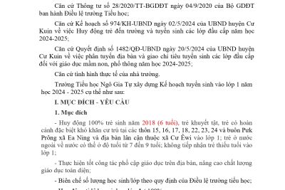 KẾ HOẠCH TUYỂN SINH LỚP 1 (2024-2025)