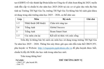 THÔNG BÁO SGK